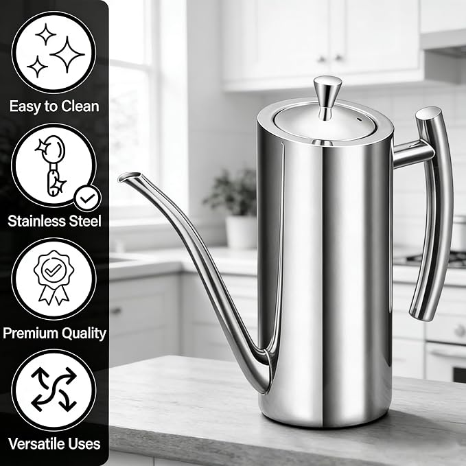 KSENDALO Stainless Steel Olive Oil Dispenser - 24oz/700mL Leakproof Oil Bottle - Image 4