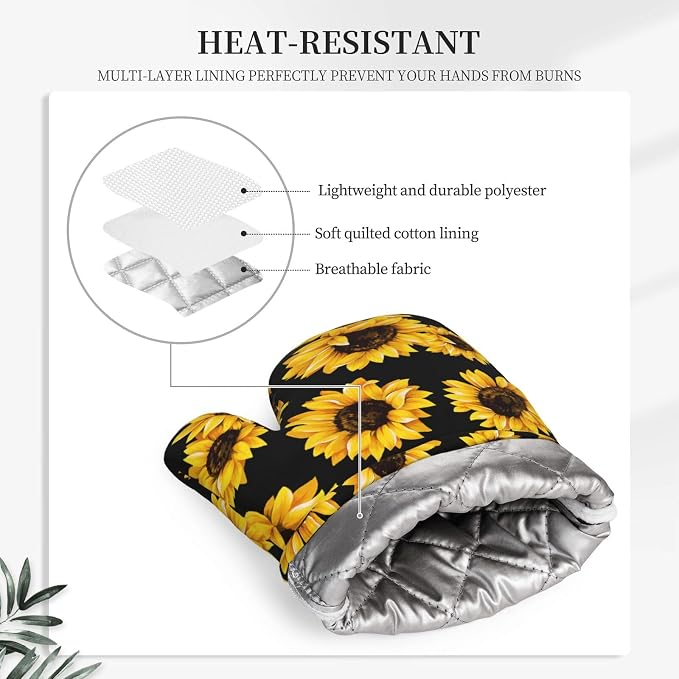 Pretty Sunflower Stylish Oven Mitts and Pot Holders Sets of 4, Heat Resistant - Image 3