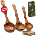 4Pcs Wooden Ladle Set – Teak Wood Soup Spoons by WOODLANDSUSA