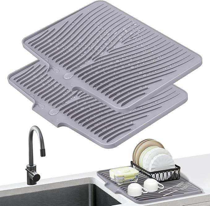 Silicone Dish Drying Mat for Kitchen Counter, Dish Drying Pad, Non-Slip Drain by COPLIB