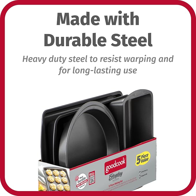 GoodCook Everyday Nonstick Steel 5-Piece Bakeware Set, Includes Cookie Sheet - Image 4