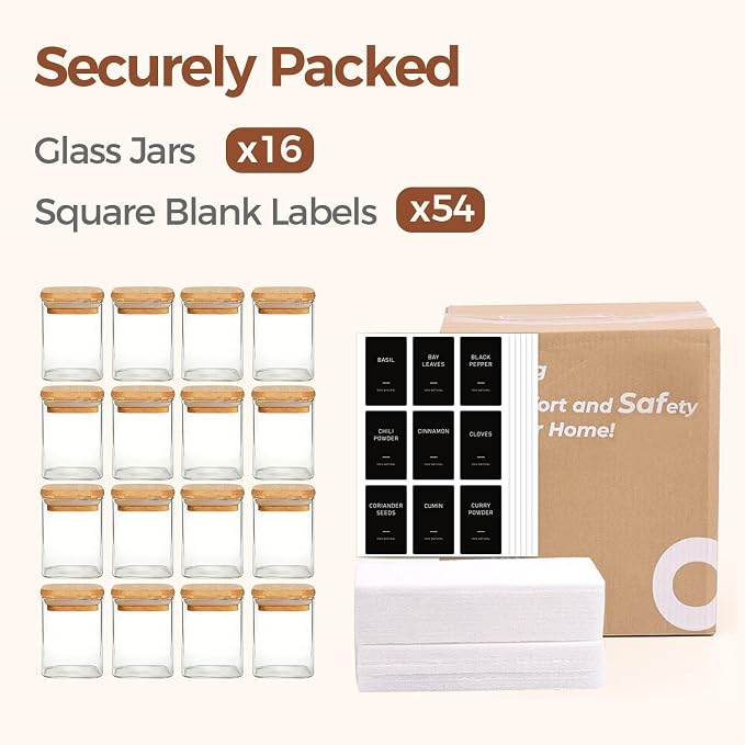 ComSaf Spice Jars with Label 4oz 16 Pack, Glass Spice Jars with Bamboo Lid - Image 8