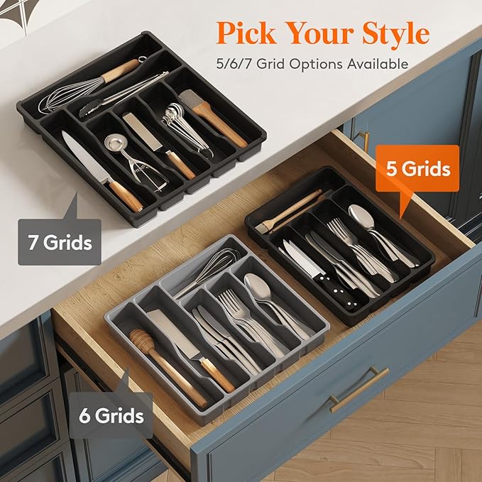 Lifewit Silverware Drawer Organizer Tray, Plastic Cutlery Storage - Image 7