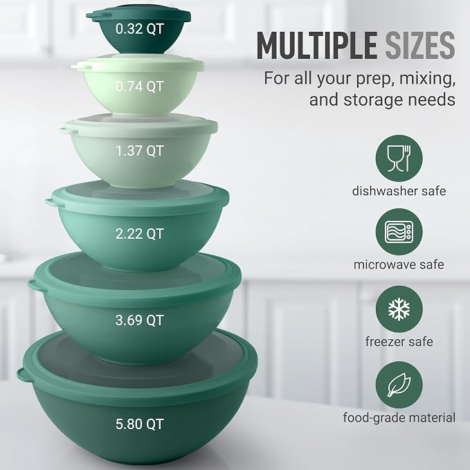 Zulay Kitchen 12-Piece Plastic Mixing Bowl Set - Image 3