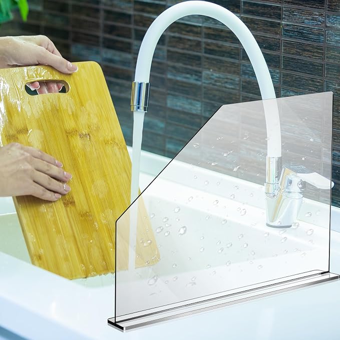 Vesici 2 Pcs Clear Acrylic Sink Splash Guard Freestanding Panel Barrier - Image 5