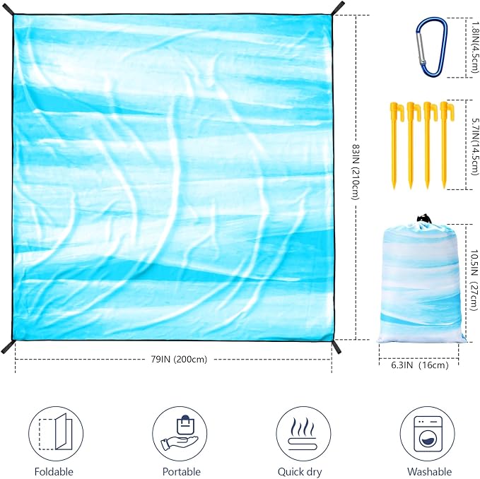 WIWIGO Beach Blanket Waterproof Sandproof Beach Mat 79" X 83"/10'x9'for 2-8 - Image 2