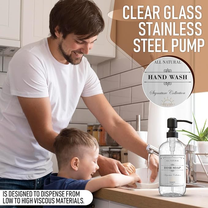 Sunrise Premium 2 Pack Clear Glass Soap Dispenser 16 OZ - Image 6