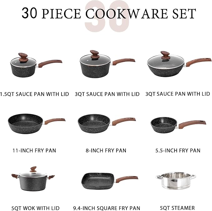 MAISON ARTS Pots and Pans Set Non Stick, 30 Piece Kitchen Cookware & Bakeware - Image 5