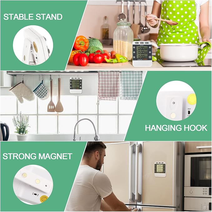 Photect 2 Pcs Digital Kitchen Timer 3 Channels Multi Timer Loud Adjustable - Image 5