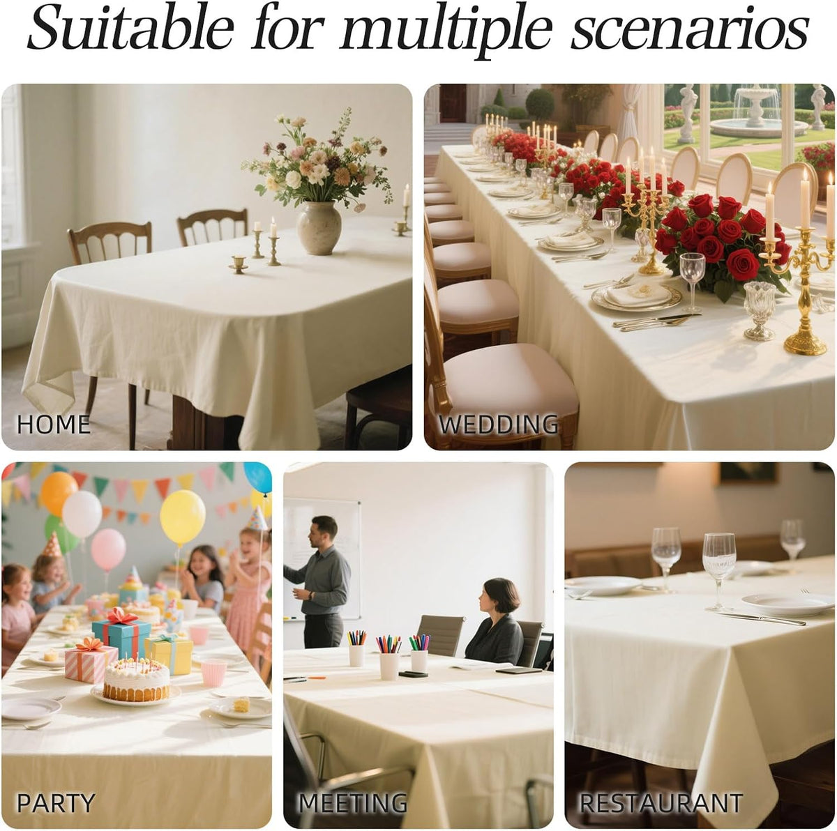WIGENIUS 6 Pack Ivory Table Cloth Rectangle 60X102 Inch Tablecloth Fit