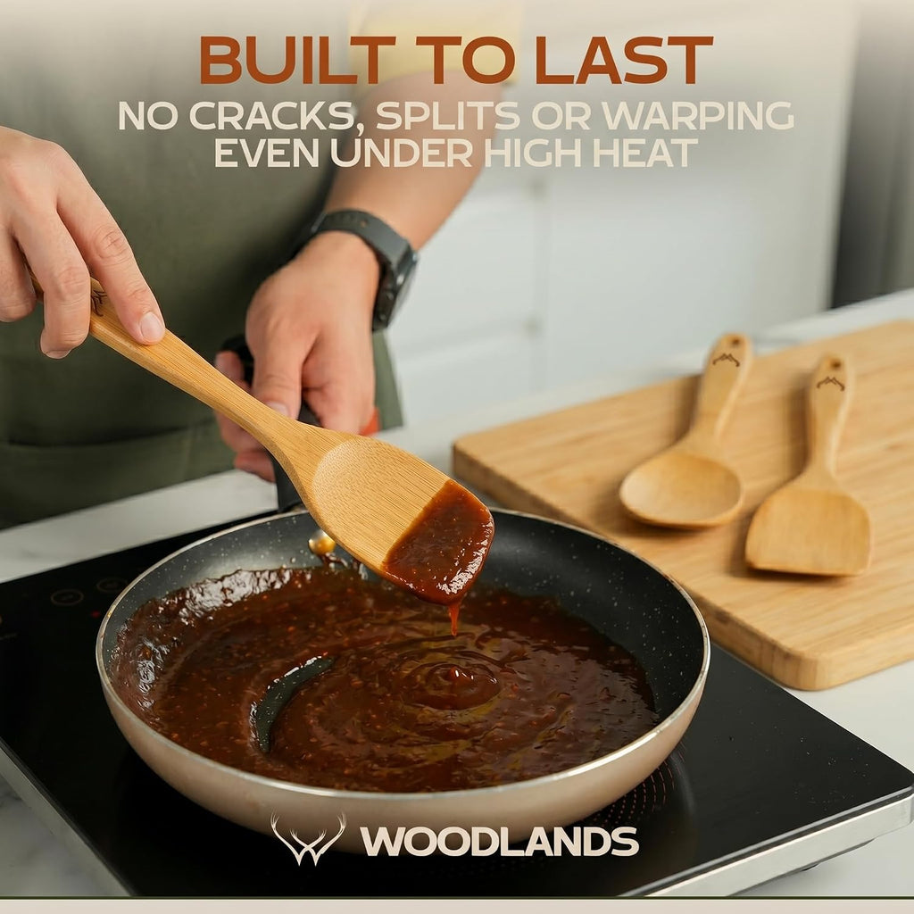 Prime Bamboo Wooden Spoons for Cooking Set of 3 Pcs – Wooden Cooking