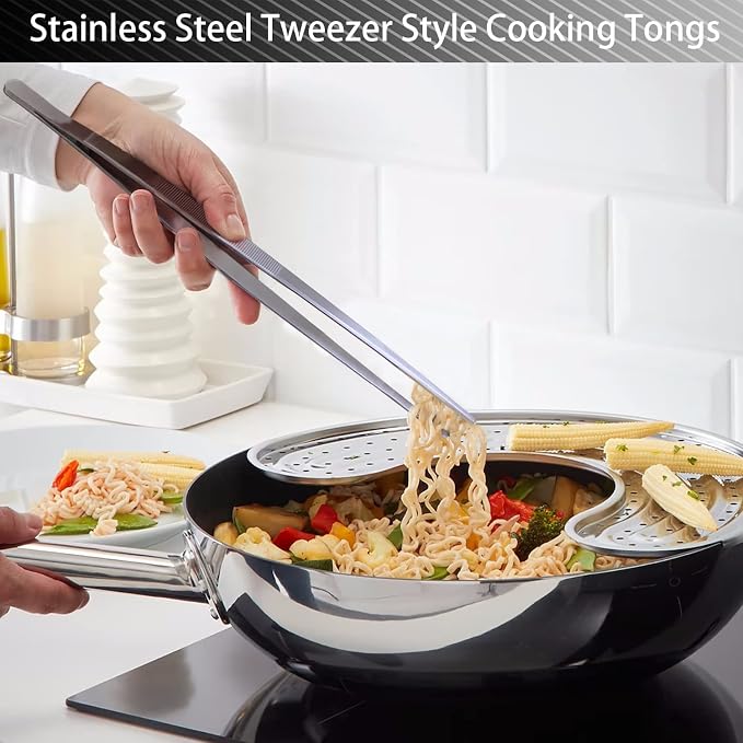 JETKONG 2 Pcs 10-Inch Cooking Tweezers Stainless Steel, Straight Food Tweezers - Image 7