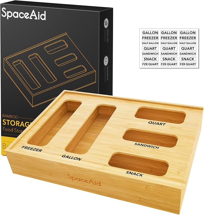 SpaceAid Bag Storage Organizer for Kitchen Drawer, Bamboo Organizer, Compatible by SpaceAid