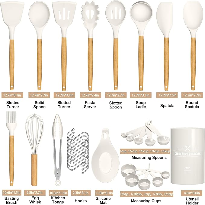 Umite Chef Kitchen Cooking Utensils Set, Wooden Handle Silicone Kitchen Gadgets - Image 2
