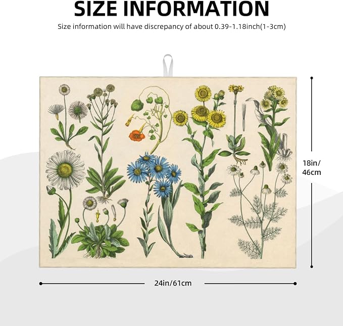 Plants Herbs Floral Dish Drying Mat XL Microfiber Kitchen Drying Mat Large Dish - Image 2
