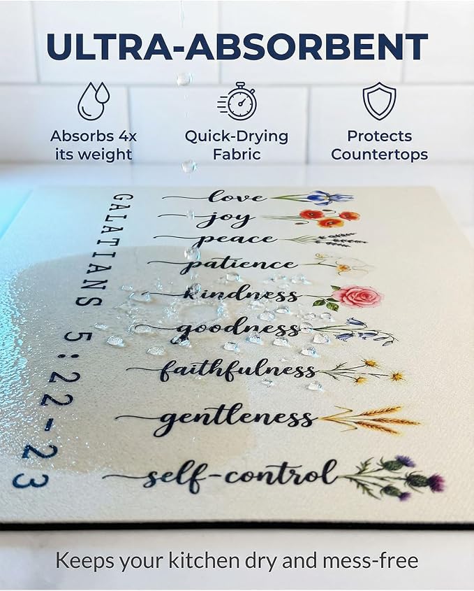 2 Pack Fruit of the Spirit Dish Drying Mats, Non-Slip Backing, Galatians - Image 4