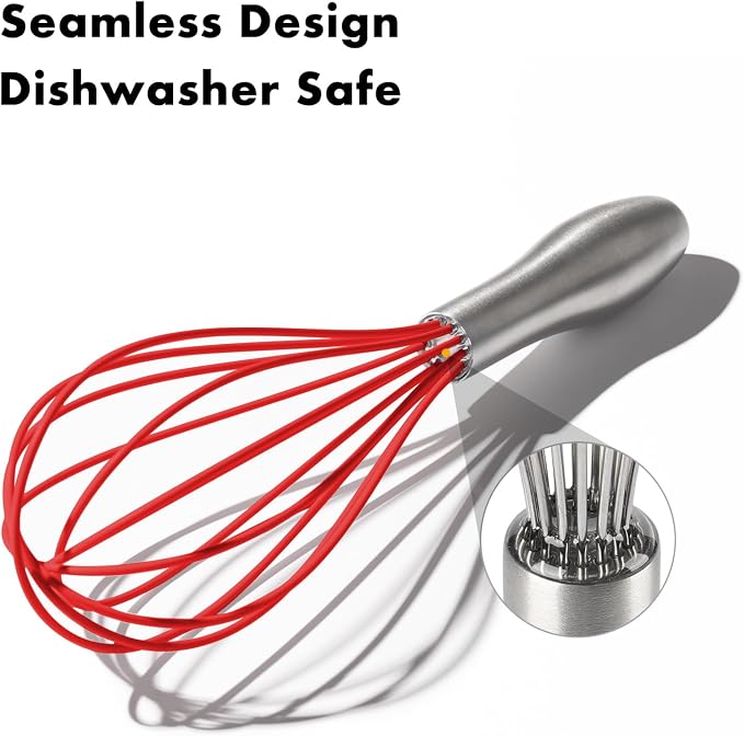 OYV 10-Inch Red Silicone Whisk, Heat Resistant 480°F Kitchen Whisk - Image 4