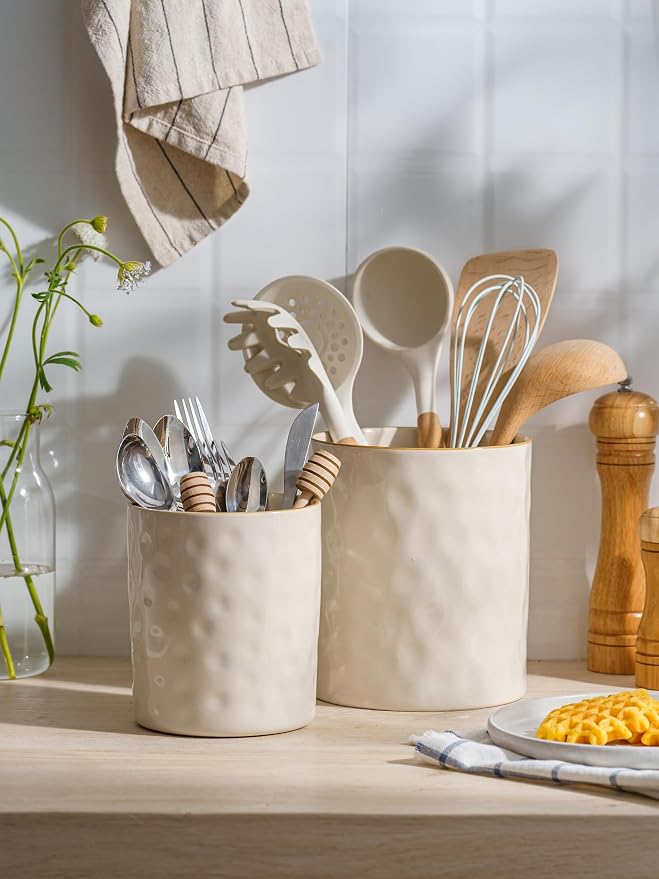 famiware Ocean Utensil Holder, 7.2"+5.8" Ceramic Kitchen Utensil Holder - Image 8