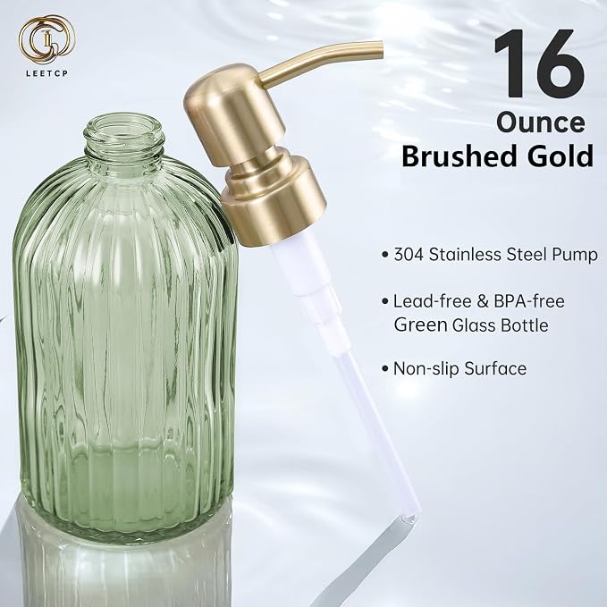 16Oz Green Glass Soap Dispenser - Image 6