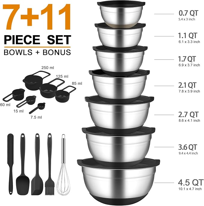 CHAREADA Mixing Bowls with Airtight Lids, Size 4.5, 0.7 qt, Fit - Image 4