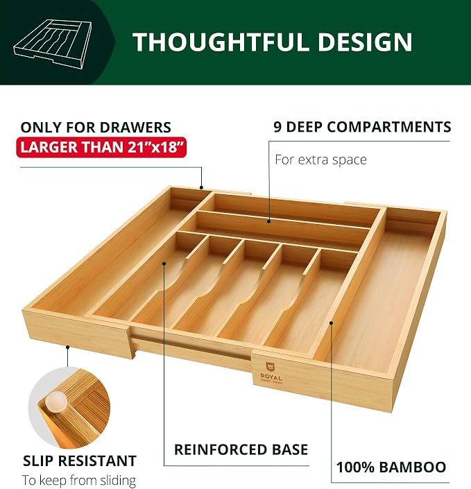 ROYAL CRAFT WOOD Luxury Bamboo Kitchen Drawer Organizer - Image 5