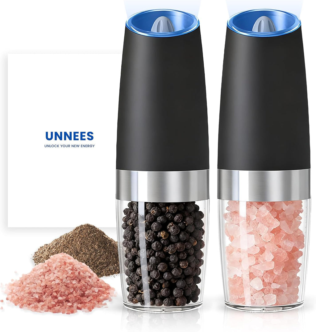 UNNEES Battery Operated Gravity Salt And Pepper Grinder Set, 2 Pcs