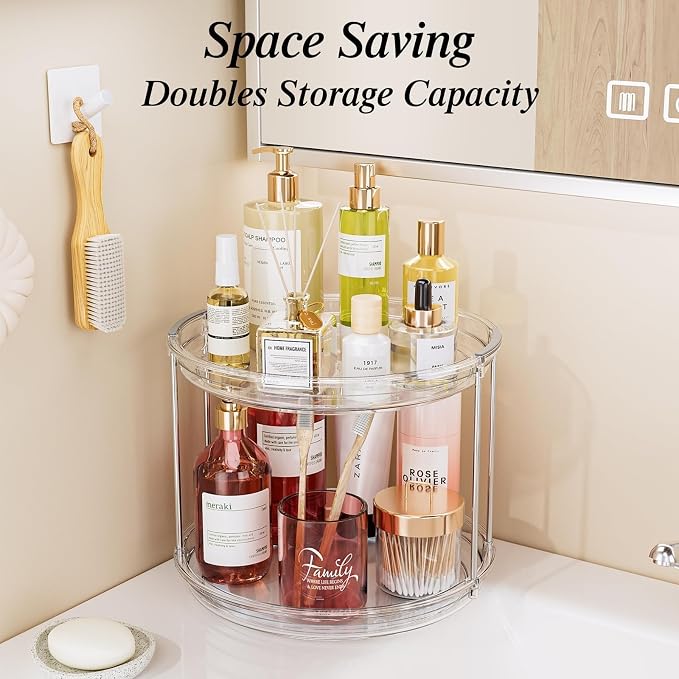 LAMU Rotating Makeup Organizer for Vanity, 10.6in 2 Tier Lazy Susan Turntable - Image 7