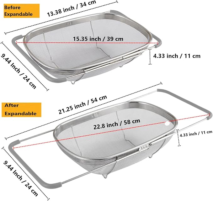 AJIODA Over The Sink Colander, 6 Quarts Stainless Steel Oval Colander - Image 3