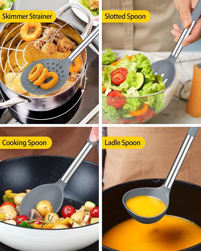 Silicone Cooking Utensil Set, BPA Free Heat Resistant Kitchen Tools - Image 4