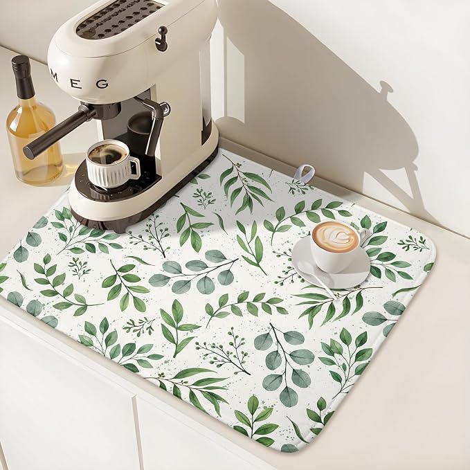 Kawani Sage Green Dish Drying Mat 16x18 In Absorbent Reversible Eucalyptus - Image 7