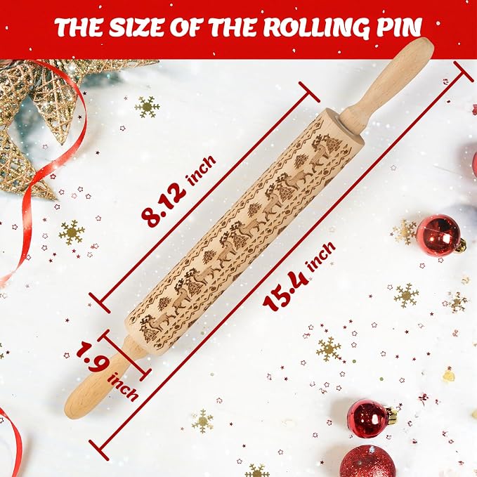 Stocking Stuffers Gifts for Women, Wooden Embossed Rolling Pin for Baking - Image 3