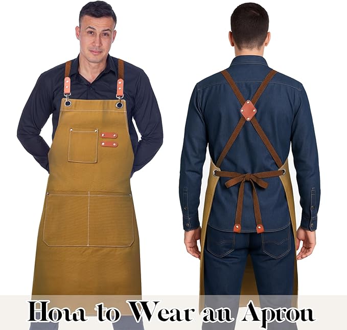 Plus Size Kitchen Apron for Men Women, Cross Back Cotton Canvas Chef Apron - Image 4