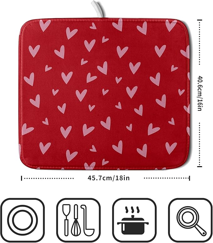 Valentines Dish Drying Mat for Kitchen Counter 16x18 Inch Valentine's Day Red - Image 2