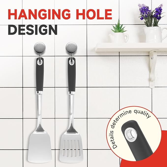 2 Pcs Stainless Steel Spatulas Set, 14.9 Silver Slotted Turner, Solid Turner - Image 4