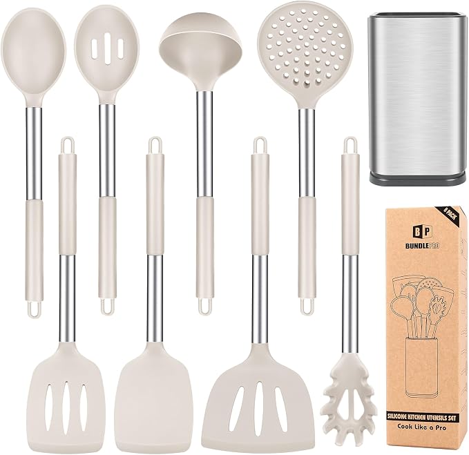 Silicone Cooking Utensil Set, BPA Free Heat Resistant Kitchen Tools by BUNDLEPRO