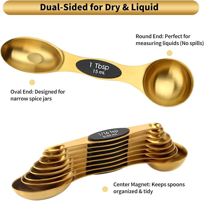 Gold Magnetic Measuring Spoons Set Stainless Steel - Image 7