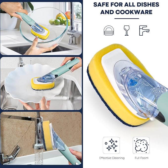 Dish Brush with Soap Dispenser Storage Set with 2 PCS Sponge Refills & Holder - Image 6