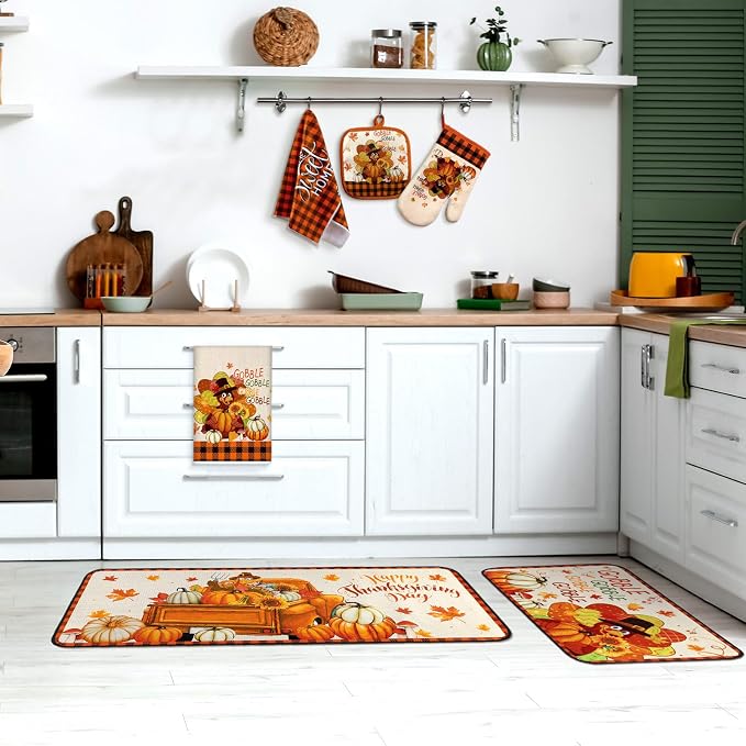 Fanfanwin 10 Pcs Fall Thanksgiving Turkey Kitchen Decor Set Kitchen Towels Pot - Image 2