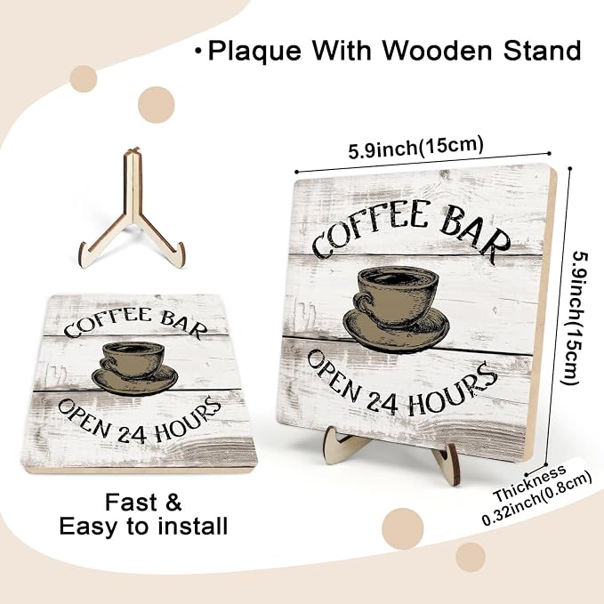 Coffee Bar Sign Plaque, Vintage Farmhouse Coffee Station Decor – 24 Hours Open - Image 2