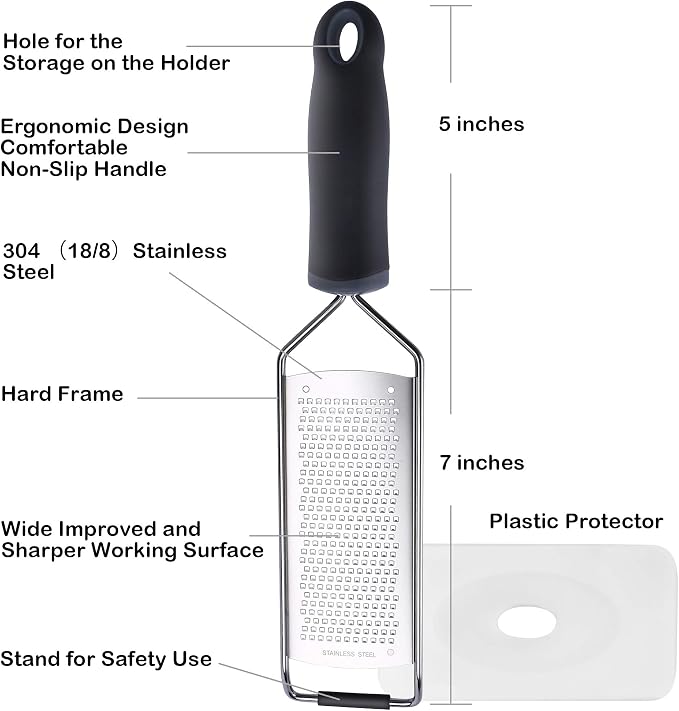 Stainless Steel Cheese Grater, Ergonomic Soft Handle Lemon Ginger Potato Zester - Image 2