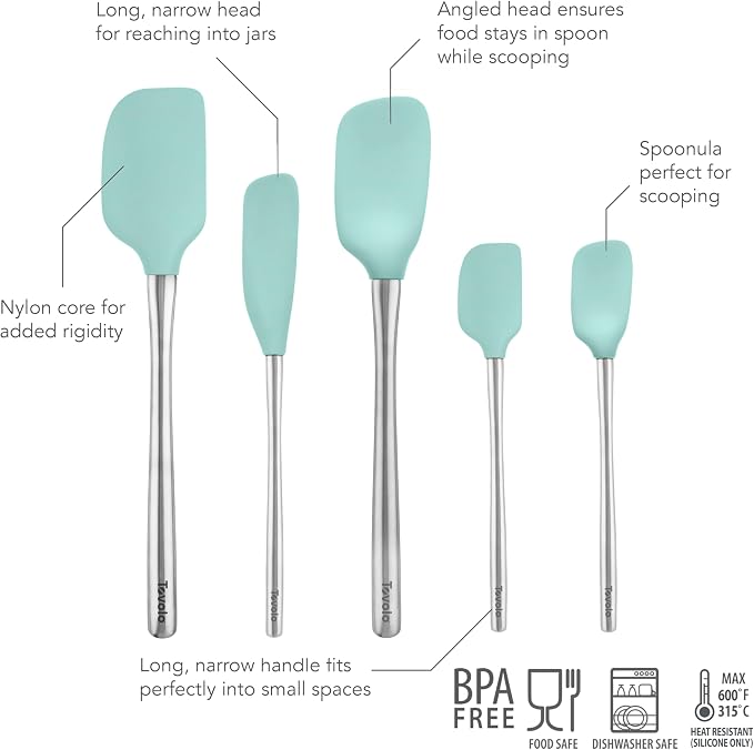 Tovolo Stainless Steel Handled Silicone Spatula Set of 5, Dishwasher Safe - Image 4