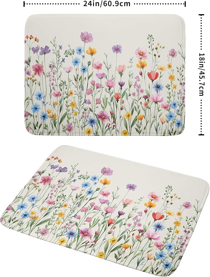 Giwawa Spring Floral Dish Drying Mat 18"x24" Watercolor Summer Wildflower Dish - Image 2