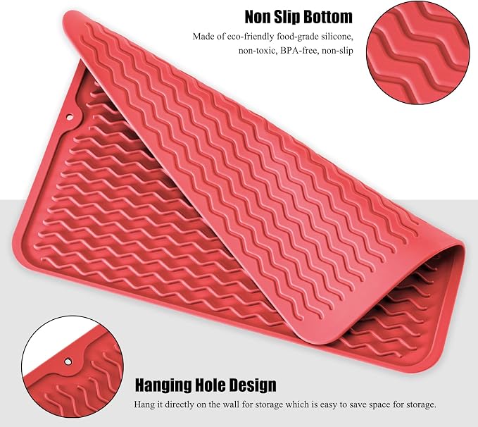 Silicone Dish Drying Mat, Non-Slip Easy Clean Sink Mat Large Heat-resistant - Image 4