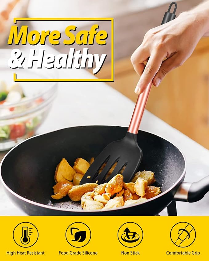 Pack of 2 Silicone Solid Turner, Non Stick Slotted Kitchen Spatulas, High Heat - Image 5