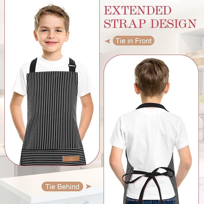 2 Pack Stripes Kids Apron, Kids Cooking Aprons - Image 4