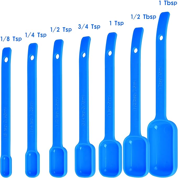 Blue Measuring Cups and Spoons Set 15, 7 Plastic Measuring Cup Set, 7 Spice - Image 3