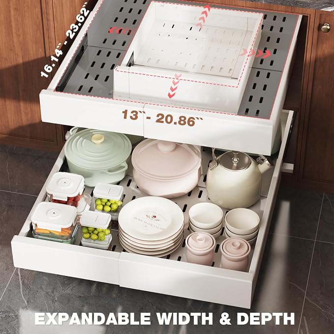 Seinloes 2 Pack Pull Out Cabinet Organizer Expandable Width and Depth, Slide - Image 3