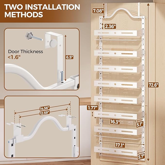 8-Tier Over The Door Pantry Organizer, Large 2 IN 1 Wall Mount or Hanging Spice - Image 2