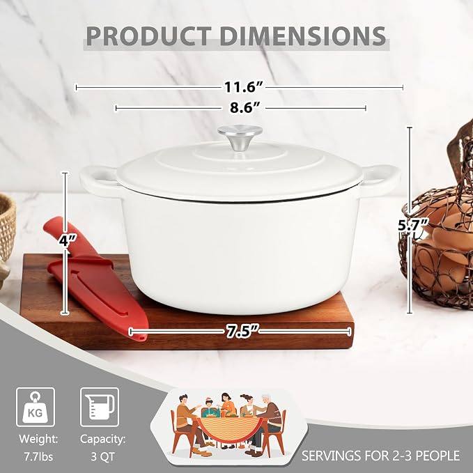 3 Qt Enameled Cast Iron Dutch Oven - Image 2
