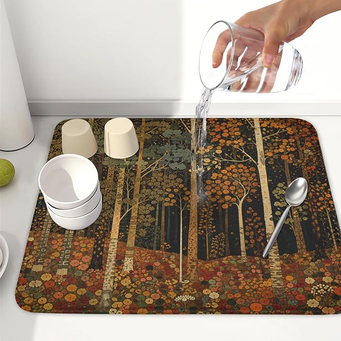 Fall Dish Drying Mat for Kitchen Counter Autumn Forest Vintage Botanical Nature - Image 6
